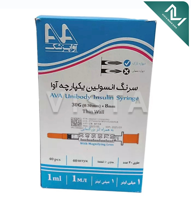 سرنگ انسولین آوا 1 سی سی G30 یکپارچه