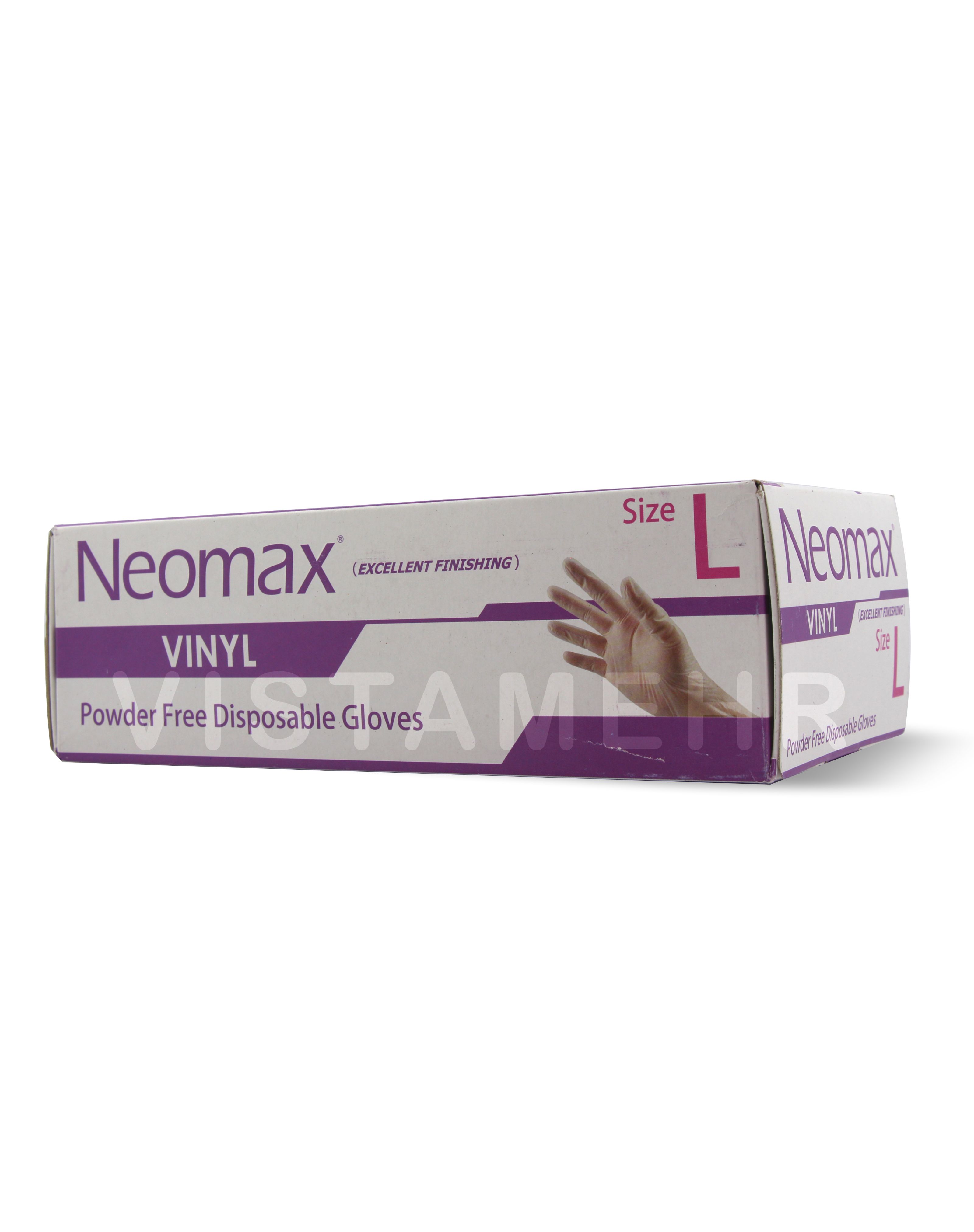 دستکش وینیل بدون پودر نئومکس سایز بزرگ L بسته 100 عددی NEOMAX